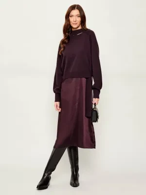 BOSS BLACK Satynowa sukienka 2w1 Flalina | z dodatkiem wełny i kaszmiru