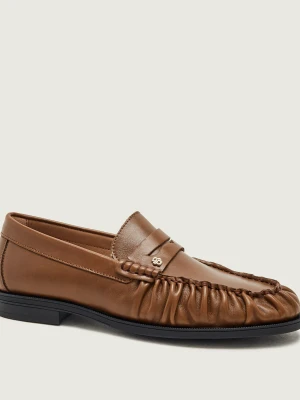 BOSS BLACK Skórzane loafersy Lycia_Mocc_LTWR brązowy