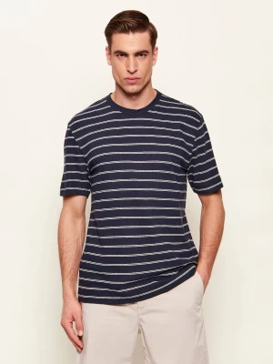 BOSS BLACK T-shirt H-Taut 235 | Regular Fit | z dodatkiem lnu granatowy