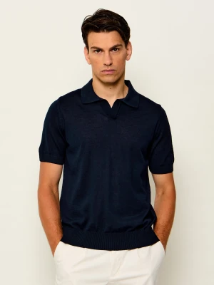 BOSS BLACK Wełniane polo H-Lantoni | Regular Fit granatowy