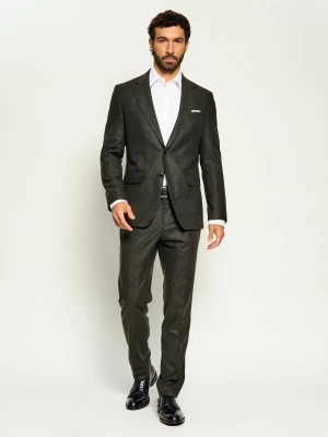 BOSS BLACK Wełniany garnitur H-Huge-2Pcs-263 | Slim Fit oliwkowy