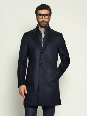 BOSS BLACK Wełniany płaszcz 2w1 H-Hyde-BIB-264 | z dodatkiem kaszmiru granatowy