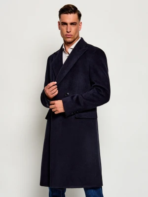 BOSS BLACK Wełniany płaszcz H-Hyde-DB-Peak-264 granatowy