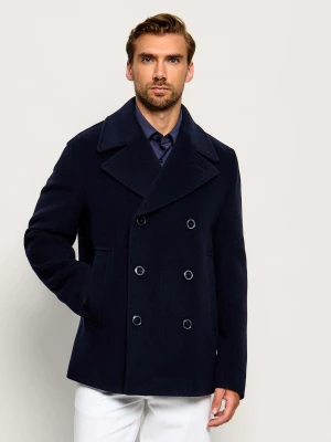 BOSS BLACK Wełniany płaszcz H-Hyde-Peacoat-264 granatowy