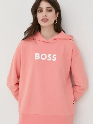 BOSS bluza bawełniana 50468367 damska kolor pomarańczowy z kapturem z nadrukiem 50468367