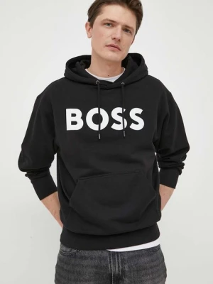 BOSS bluza bawełniana BOSS ORANGE męska kolor czarny z kapturem z nadrukiem 50487134