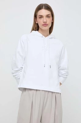 BOSS bluza bawełniana damska kolor biały z kapturem z aplikacją 50516123