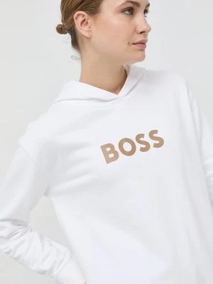 BOSS bluza bawełniana damska kolor biały z kapturem z nadrukiem 50468367