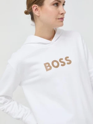 BOSS bluza bawełniana damska kolor biały z kapturem z nadrukiem 50468367