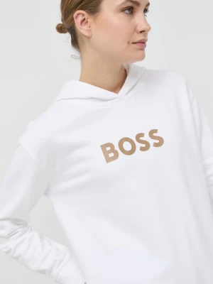 BOSS bluza bawełniana damska kolor biały z kapturem z nadrukiem 50468367