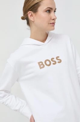 BOSS bluza bawełniana damska kolor biały z kapturem z nadrukiem 50468367