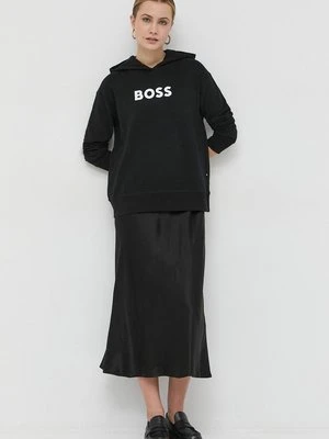 BOSS bluza bawełniana damska kolor czarny z kapturem z nadrukiem 50468367