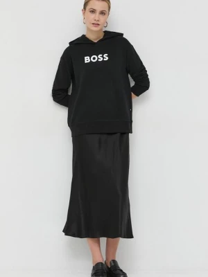 BOSS bluza bawełniana damska kolor czarny z kapturem z nadrukiem 50468367