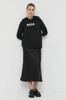 BOSS bluza bawełniana damska kolor czarny z kapturem z nadrukiem 50468367
