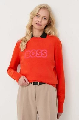 BOSS bluza bawełniana damska kolor pomarańczowy z nadrukiem 50468357