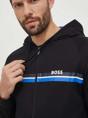 BOSS bluza bawełniana lounge kolor czarny z kapturem z nadrukiem 50515138