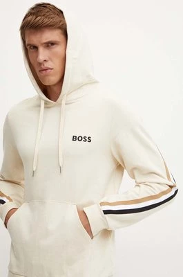 BOSS bluza bawełniana męska kolor beżowy z kapturem wzorzysta 50521884