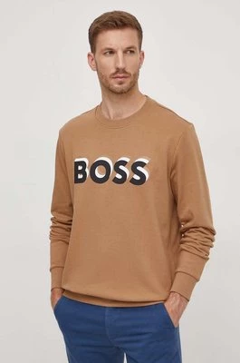 BOSS bluza bawełniana męska kolor beżowy z nadrukiem