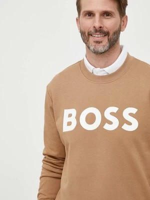 BOSS bluza bawełniana męska kolor beżowy z nadrukiem