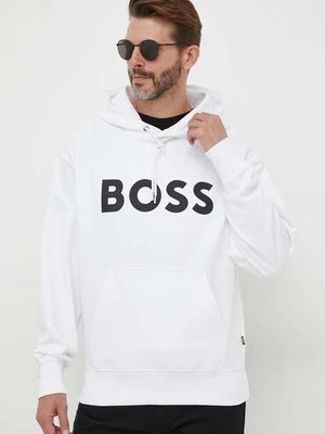 BOSS bluza bawełniana męska kolor biały z kapturem z nadrukiem 50496661