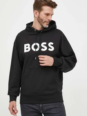 BOSS bluza bawełniana męska kolor czarny z kapturem z nadrukiem 50496661