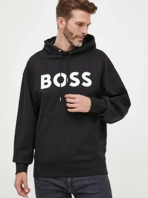 BOSS bluza bawełniana męska kolor czarny z kapturem z nadrukiem 50496661