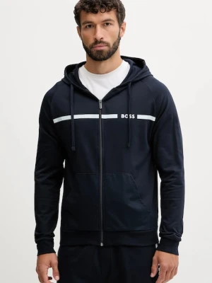 BOSS bluza bawełniana męska kolor granatowy z kapturem z nadrukiem 50550571
