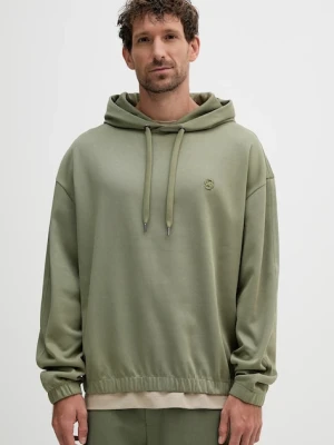 BOSS bluza bawełniana męska kolor zielony z kapturem gładka 50544099