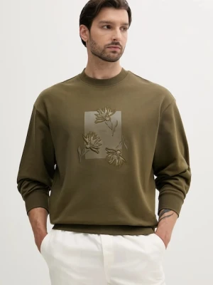 BOSS bluza bawełniana męska kolor zielony z nadrukiem 50537683
