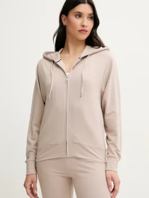 BOSS bluza damska kolor beżowy z kapturem gładka 50540064