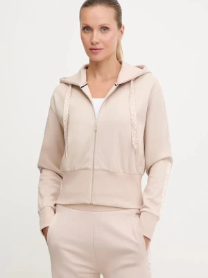 BOSS bluza lounge damska kolor beżowy z kapturem gładka 50545635