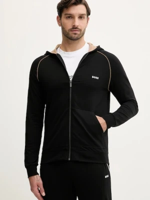 BOSS bluza lounge kolor czarny z kapturem gładka