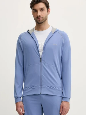 BOSS bluza lounge Mix&Match Jacket H kolor niebieski z kapturem gładka