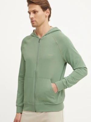 BOSS bluza lounge kolor zielony z kapturem gładka