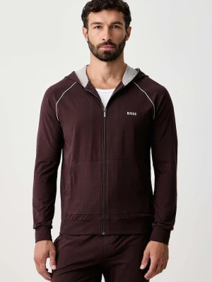 BOSS bluza rozpinana z kapturem męska bawełniana z elastanem Mix&Match Jacket H brązowy