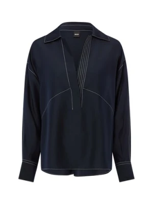 BOSS Bluzka damska z jedwabiem i wełną - Brizzy Kobiety Sztuczne włókno niebieski jednolity,