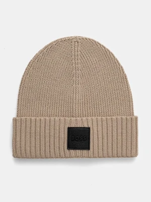 BOSS czapka wełniana Flavio kolor beżowy z cienkiej dzianiny wełniana 50522426