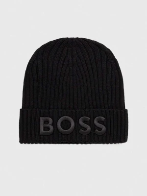 BOSS czapka wełniana kolor czarny wełniana