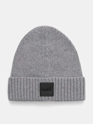 BOSS czapka wełniana kolor srebrny z cienkiej dzianiny wełniana 50522426