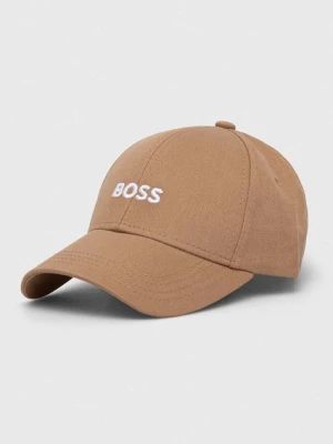 BOSS czapka z daszkiem bawełniana kolor beżowy z aplikacją 50495121