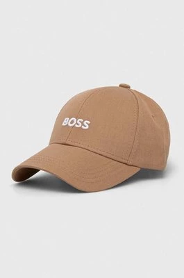 BOSS czapka z daszkiem bawełniana kolor beżowy z aplikacją 50495121