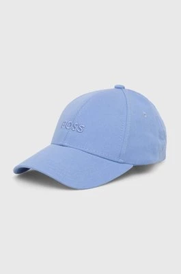 BOSS czapka z daszkiem bawełniana kolor niebieski gładka
