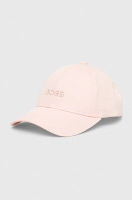BOSS czapka z daszkiem bawełniana kolor różowy gładka