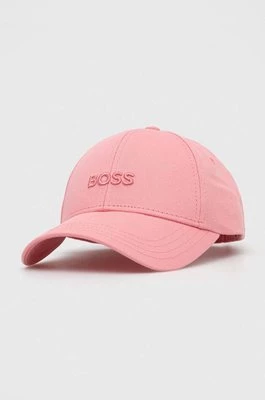 BOSS czapka z daszkiem bawełniana kolor różowy z aplikacją 50495441