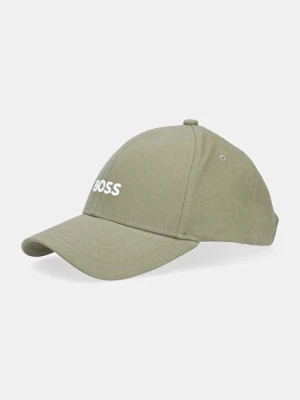 BOSS czapka z daszkiem bawełniana kolor zielony z aplikacją 50495121