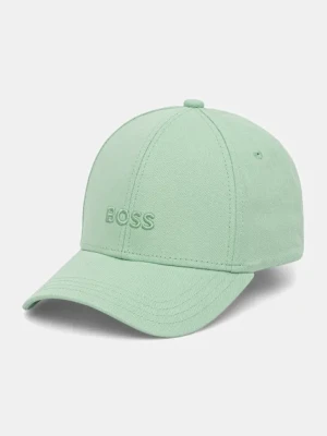 BOSS czapka z daszkiem bawełniana kolor zielony z aplikacją 50519889