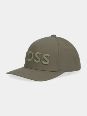 BOSS czapka z daszkiem bawełniana kolor zielony z aplikacją 50536482