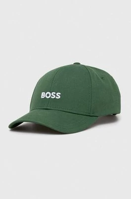 BOSS czapka z daszkiem bawełniana kolor zielony z aplikacją 50495121