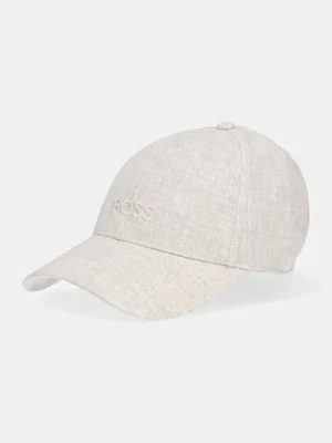 BOSS czapka z daszkiem lniana kolor beżowy gładka 50539507