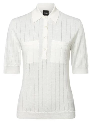 BOSS Damska koszulka polo z zawartością lnu - Flicity Kobiety biały jednolity,